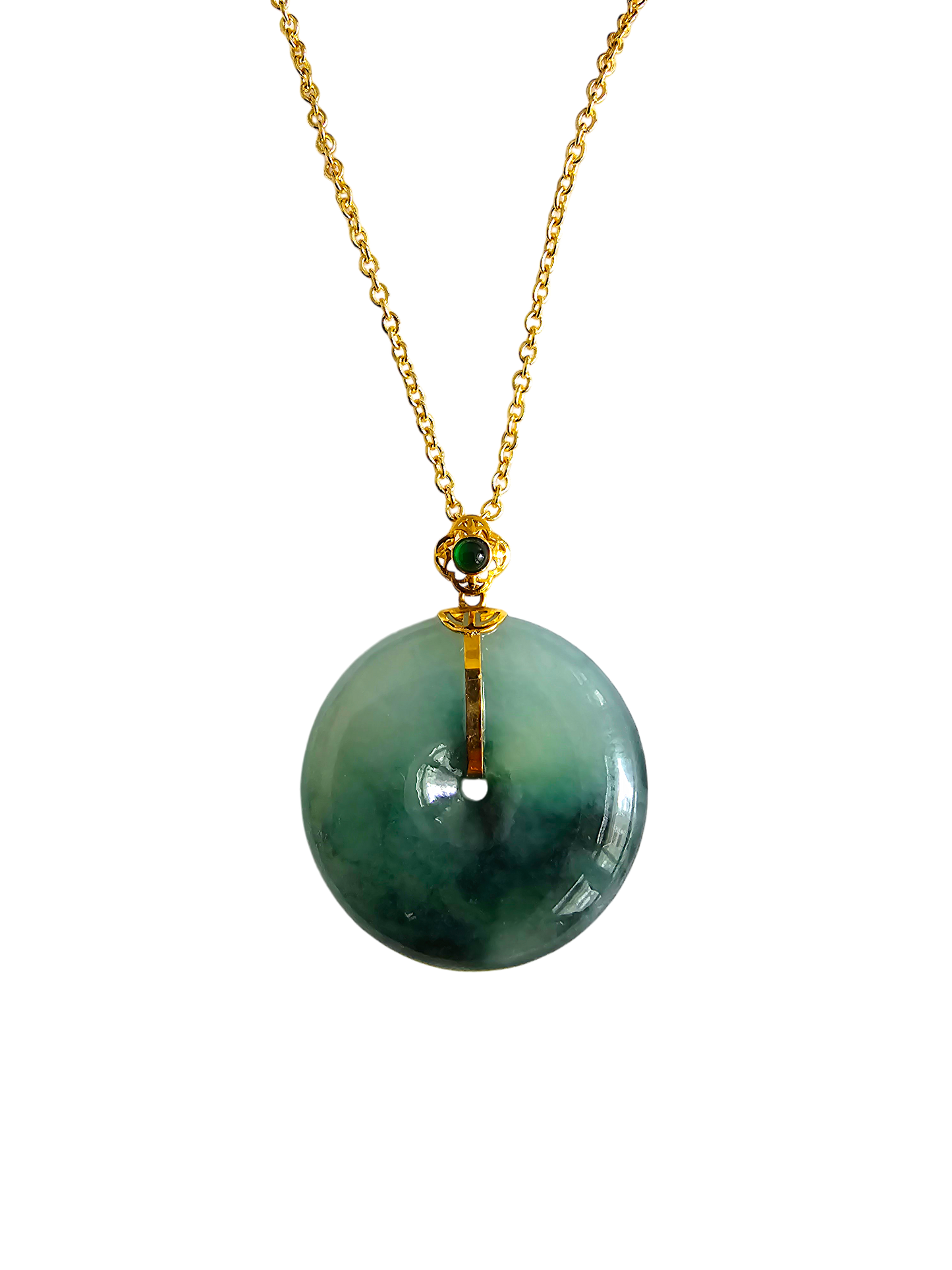 Han Round Donut Burmese A-Jade Pendant (with 18K Yellow Gold) - Certified