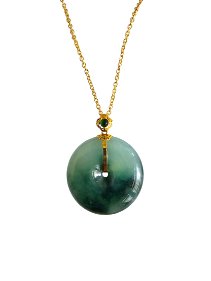 Han Round Donut Burmese A-Jade Pendant (with 18K Yellow Gold) - Certified