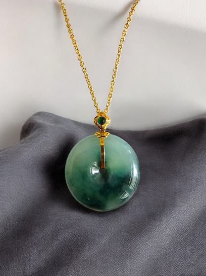 Han Round Donut Burmese A-Jade Pendant (with 18K Yellow Gold) - Certified