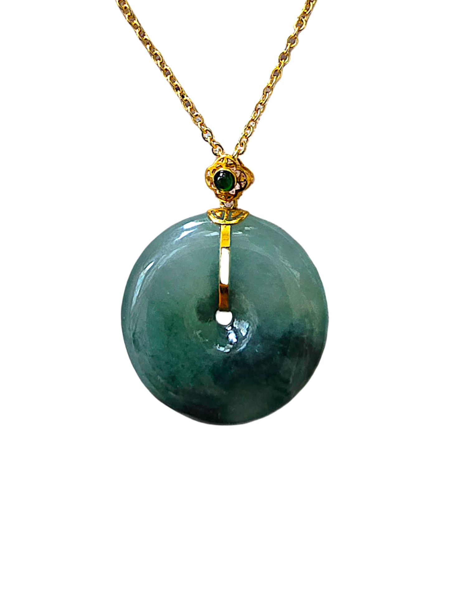 Han Round Donut Burmese A-Jade Pendant (with 18K Yellow Gold) - Certified