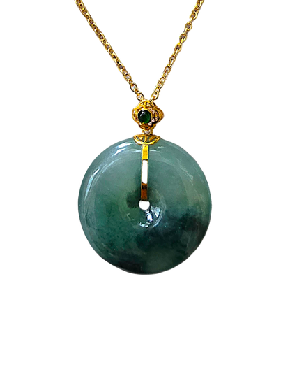 Han Round Donut Burmese A-Jade Pendant (with 18K Yellow Gold) - Certified