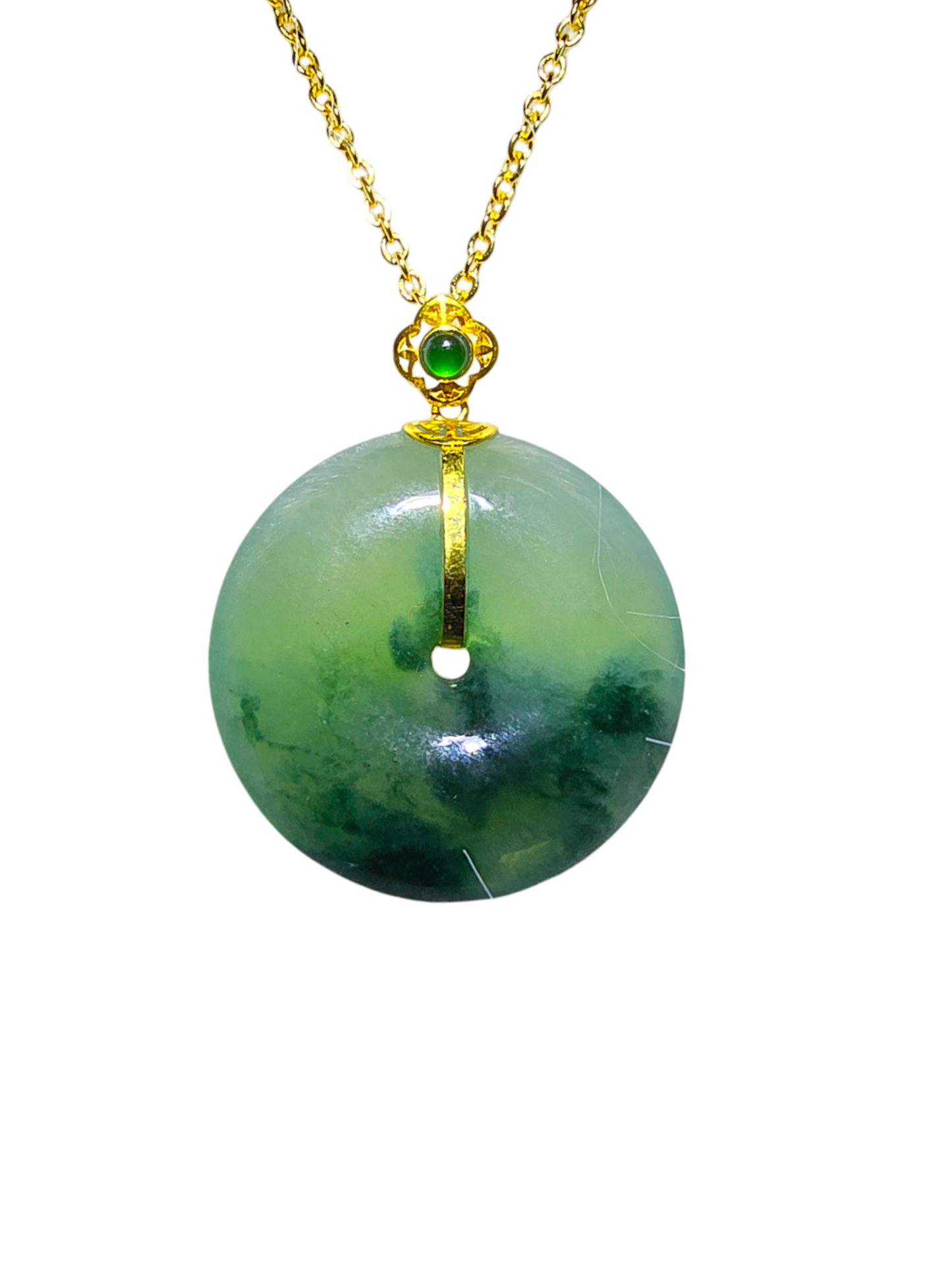 Han Round Donut Burmese A-Jade Pendant (with 18K Yellow Gold) - Certified