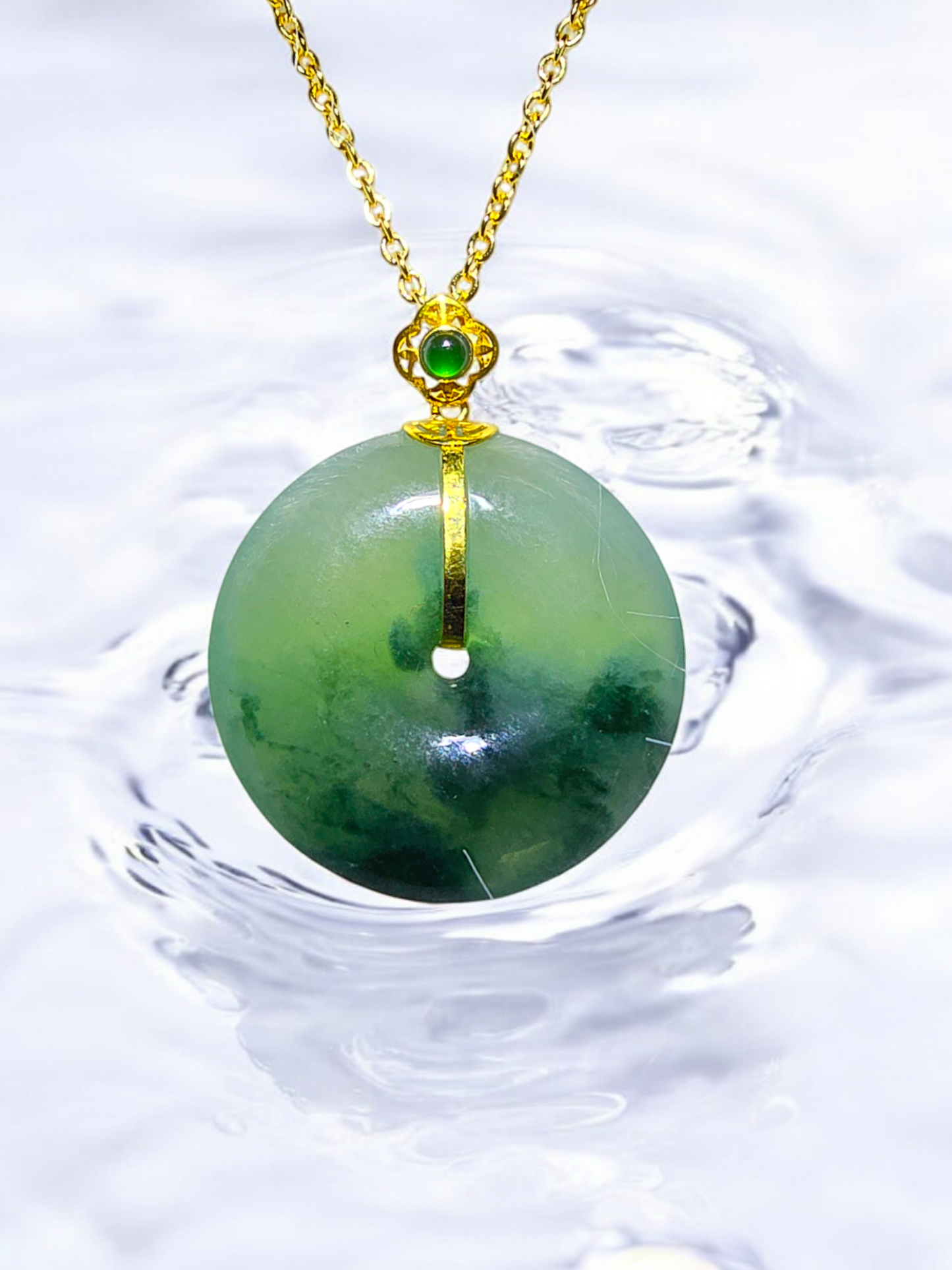 Han Round Donut Burmese A-Jade Pendant (with 18K Yellow Gold) - Certified