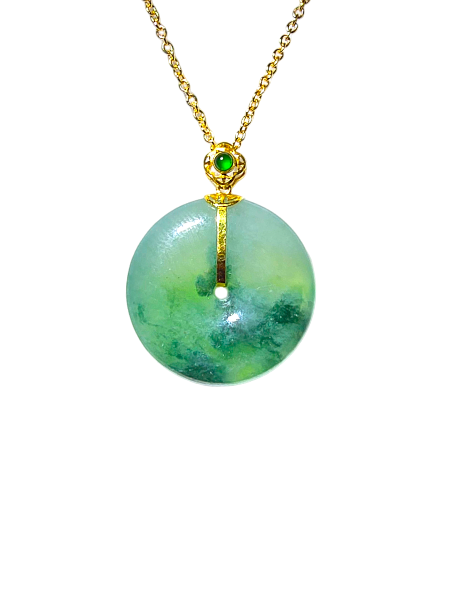 Han Round Donut Burmese A-Jade Pendant (with 18K Yellow Gold) - Certified