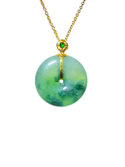 Han Round Donut Burmese A-Jade Pendant (with 18K Yellow Gold) - Certified