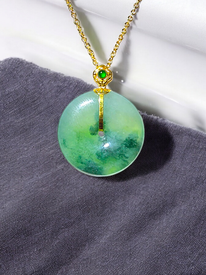 Han Round Donut Burmese A-Jade Pendant (with 18K Yellow Gold) - Certified