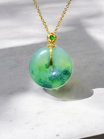 Han Round Donut Burmese A-Jade Pendant (with 18K Yellow Gold) - Certified