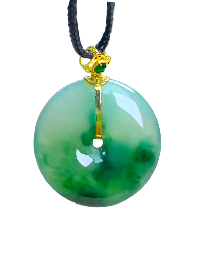 Han Round Donut Burmese A-Jade Pendant (with 18K Yellow Gold) - Certified