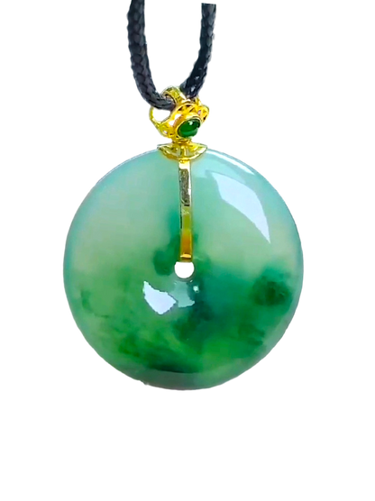 Han Round Donut Burmese A-Jade Pendant (with 18K Yellow Gold) - Certified