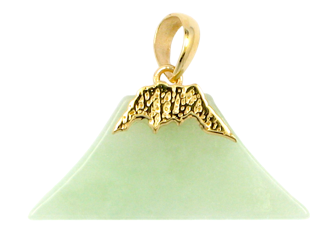 Charm of Fuji Burmese A-Jade Pendant (with 18K Yellow Gold)