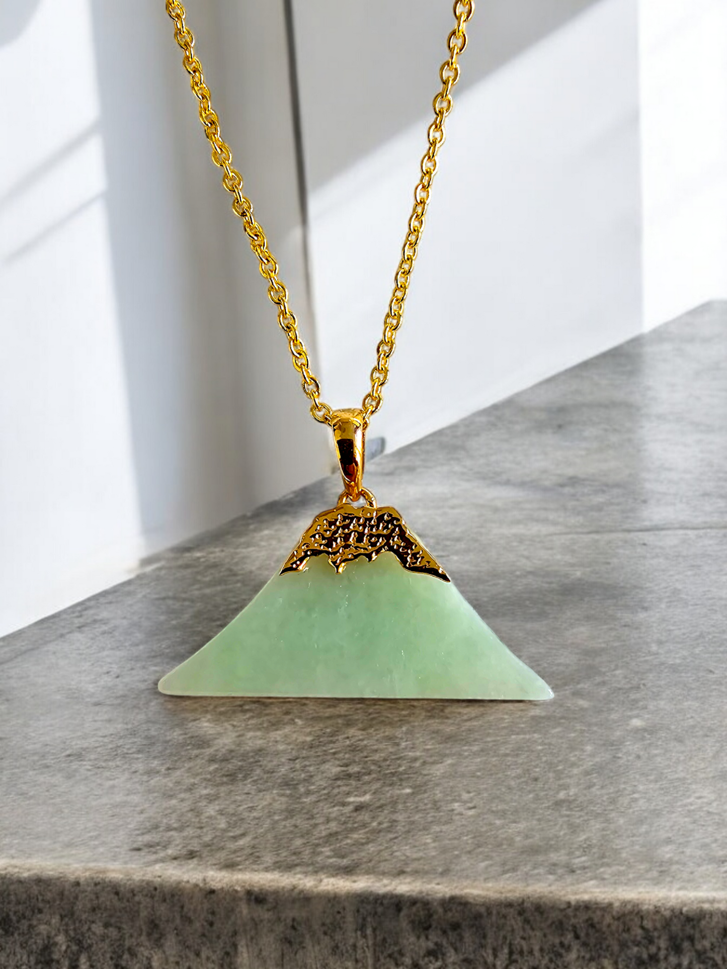 Charm of Fuji Burmese A-Jade Pendant (with 18K Yellow Gold)