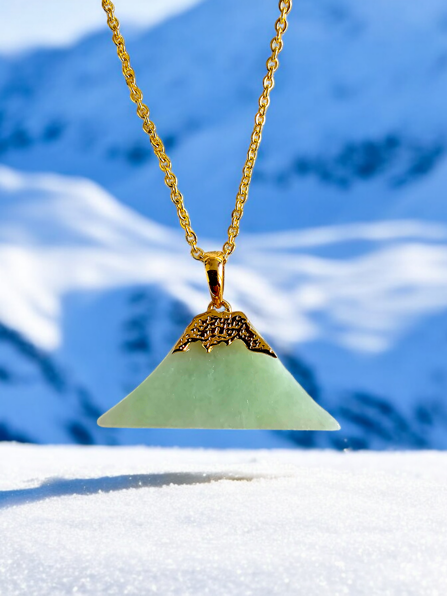 Charm of Fuji Burmese A-Jade Pendant (with 18K Yellow Gold)