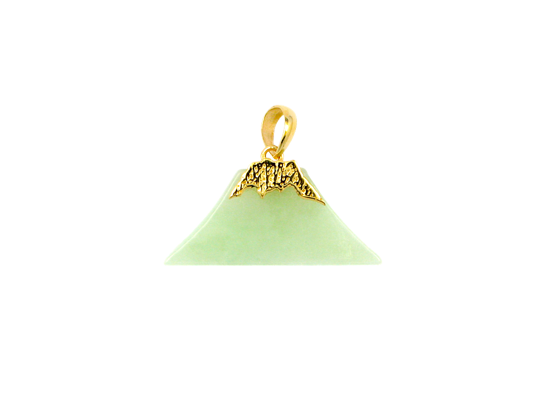 Charm of Fuji Burmese A-Jade Pendant (with 18K Yellow Gold)