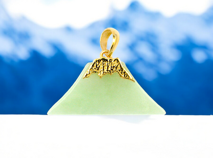 Charm of Fuji Burmese A-Jade Pendant (with 18K Yellow Gold)