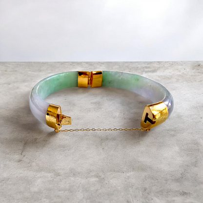 1882 Viceroy's Elliptical Burmese A-Jade Bangle Bracelet (with 14K Yellow Gold)