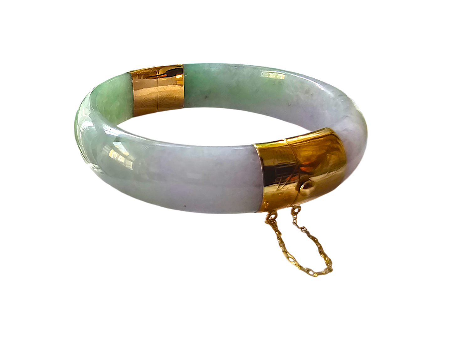 1882 Viceroy's Elliptical Burmese A-Jade Bangle Bracelet (with 14K Yellow Gold)