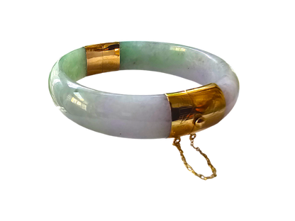 1882 Viceroy's Elliptical Burmese A-Jade Bangle Bracelet (with 14K Yellow Gold)