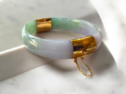 1882 Viceroy's Elliptical Burmese A-Jade Bangle Bracelet (with 14K Yellow Gold)