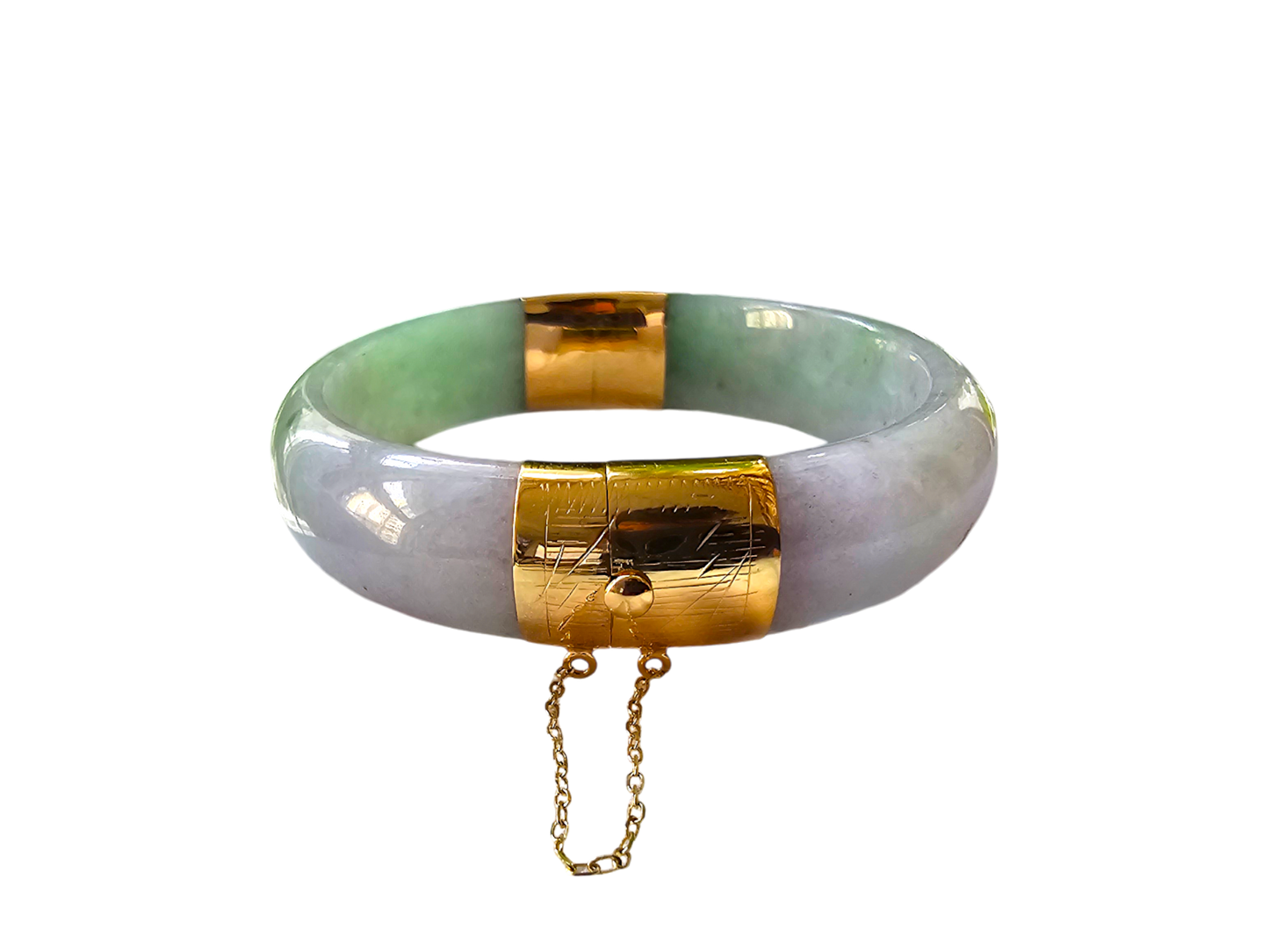 1882 Viceroy's Elliptical Burmese A-Jade Bangle Bracelet (with 14K Yellow Gold)