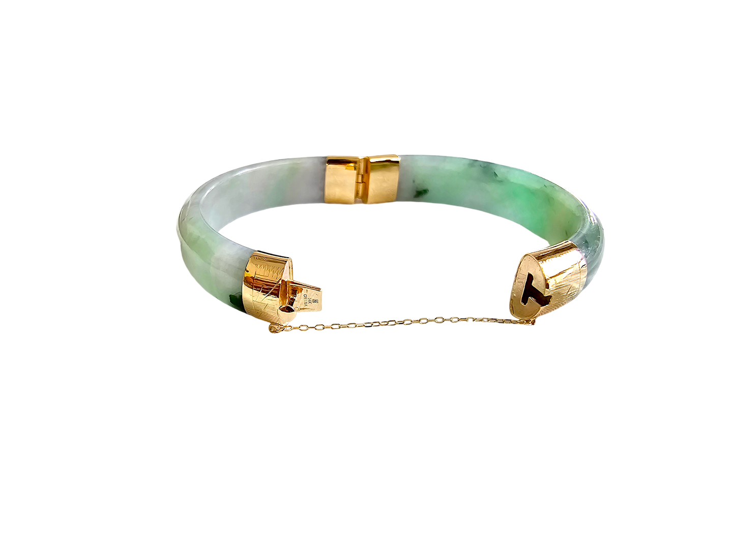 1883 Viceroy's Elliptical Burmese A-Jade Bangle Bracelet (with 14K Yellow Gold)