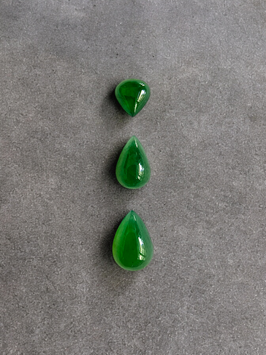 Intense Deep Green Burmese A-Jadeite Pear Cabochon Calibrated Jewelry Set Certified