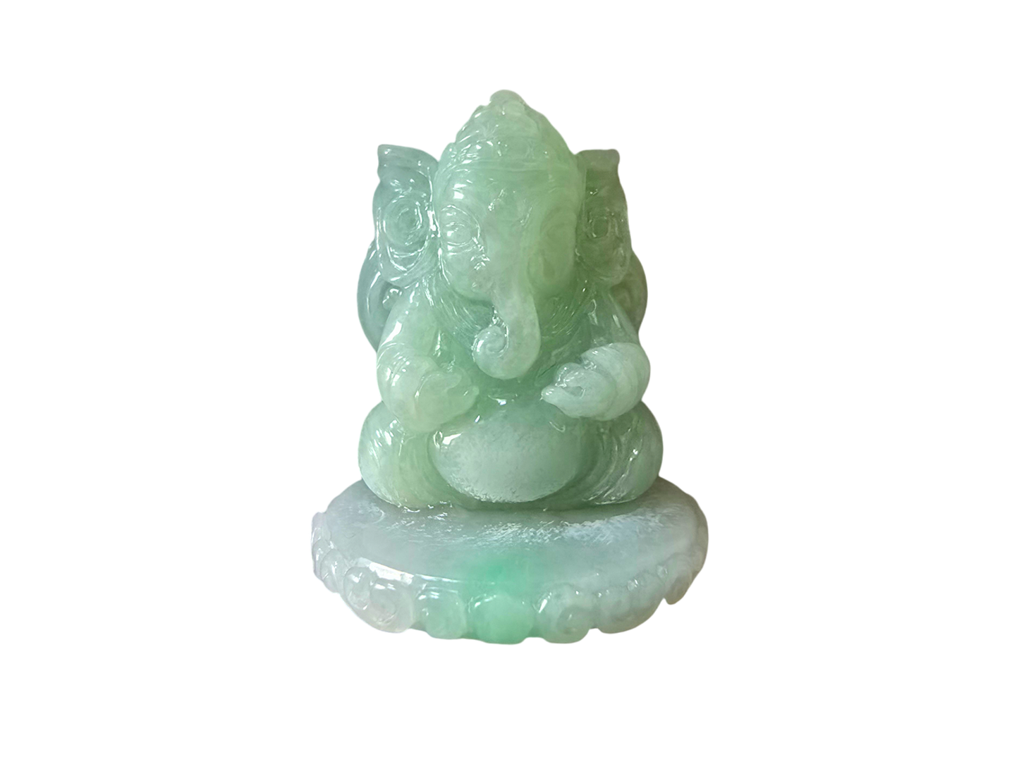 Certified Authoritative Lord Ganesha Imperial Burmese A-Jadeite Carved Figurine Ornament with Stand