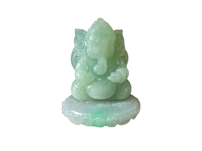 Certified Authoritative Lord Ganesha Imperial Burmese A-Jadeite Carved Figurine Ornament with Stand