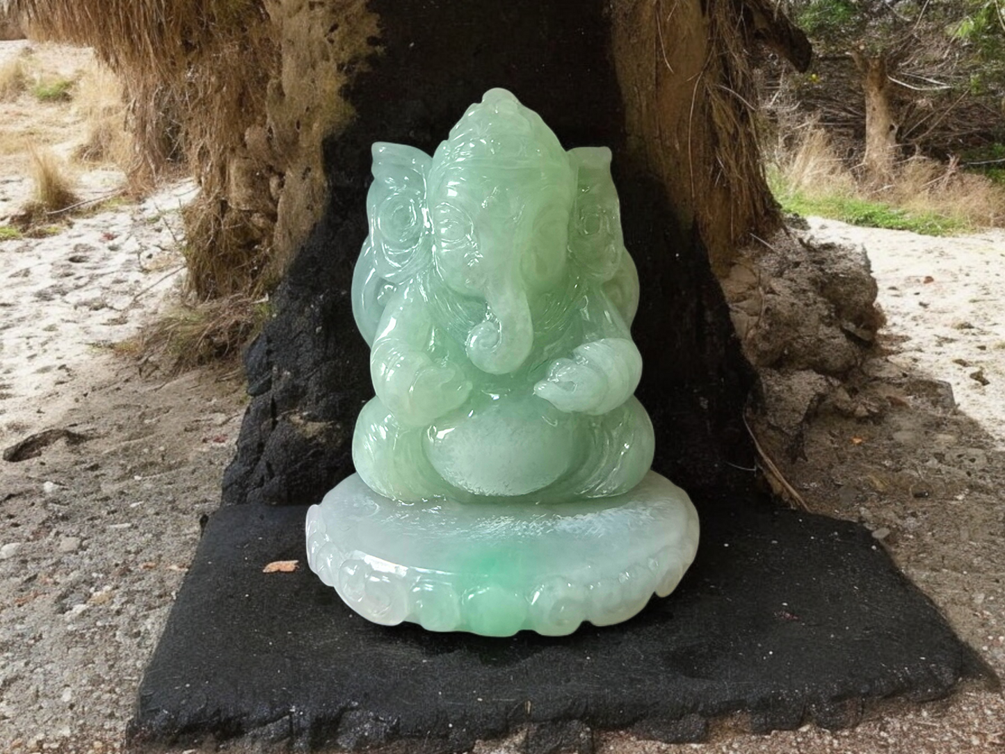 Certified Authoritative Lord Ganesha Imperial Burmese A-Jadeite Carved Figurine Ornament with Stand