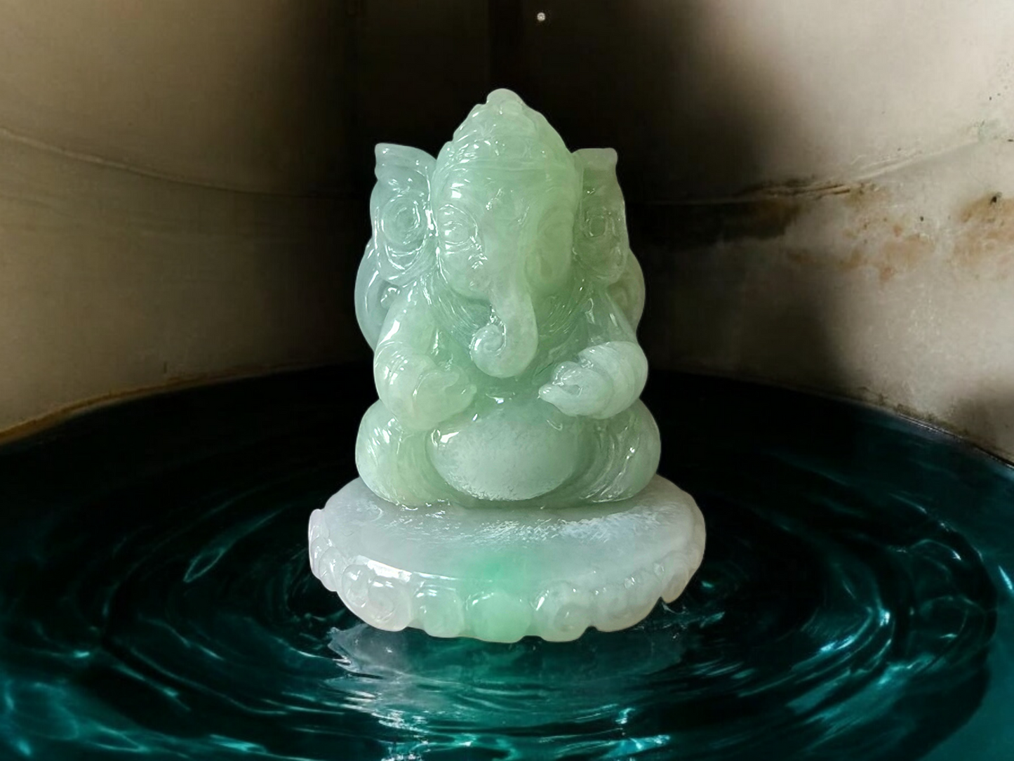 Certified Authoritative Lord Ganesha Imperial Burmese A-Jadeite Carved Figurine Ornament with Stand