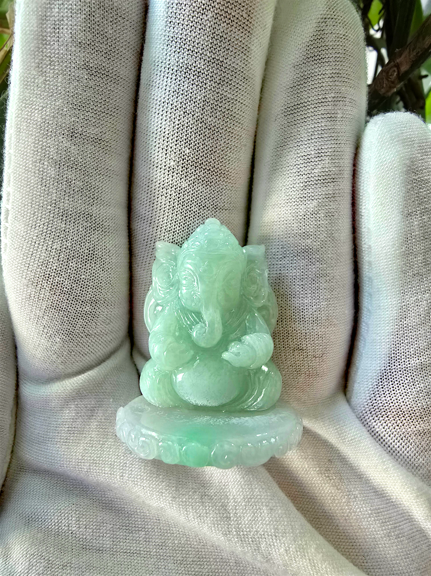 Certified Authoritative Lord Ganesha Imperial Burmese A-Jadeite Carved Figurine Ornament with Stand