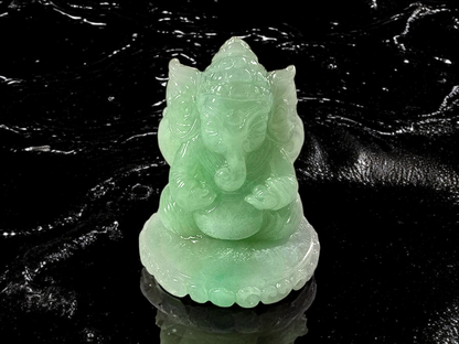 Certified Authoritative Lord Ganesha Imperial Burmese A-Jadeite Carved Figurine Ornament with Stand