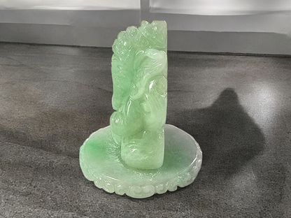 Certified Authoritative Lord Ganesha Imperial Burmese A-Jadeite Carved Figurine Ornament with Stand