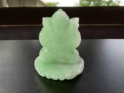 Certified Authoritative Lord Ganesha Imperial Burmese A-Jadeite Carved Figurine Ornament with Stand