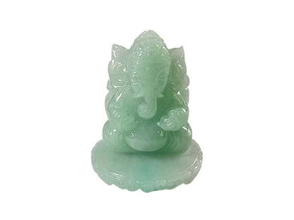 Certified Authoritative Lord Ganesha Imperial Burmese A-Jadeite Carved Figurine Ornament with Stand