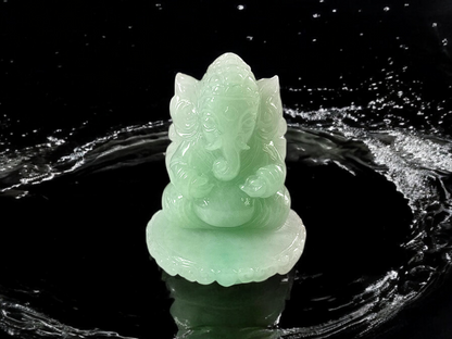 Certified Authoritative Lord Ganesha Imperial Burmese A-Jadeite Carved Figurine Ornament with Stand