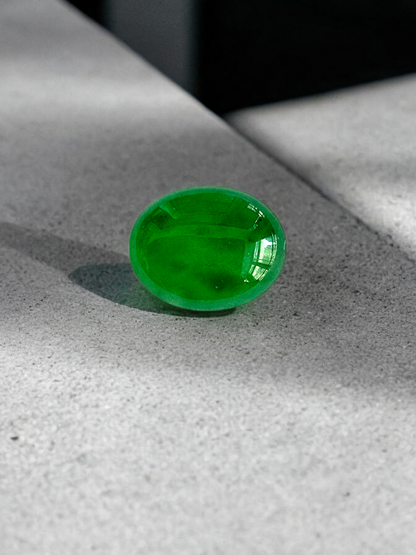 Certified 1.41cts. Vivid Imperial Green Burmese A-Jadeite Oval Cabochon Loose Stone LS2