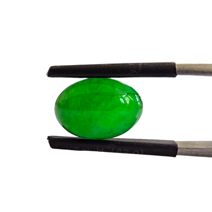 Certified MADE IN JAPAN 5.385cts. Vivid Imperial Green Burmese A-Jadeite Oval Cabochon Loose Stone LS5