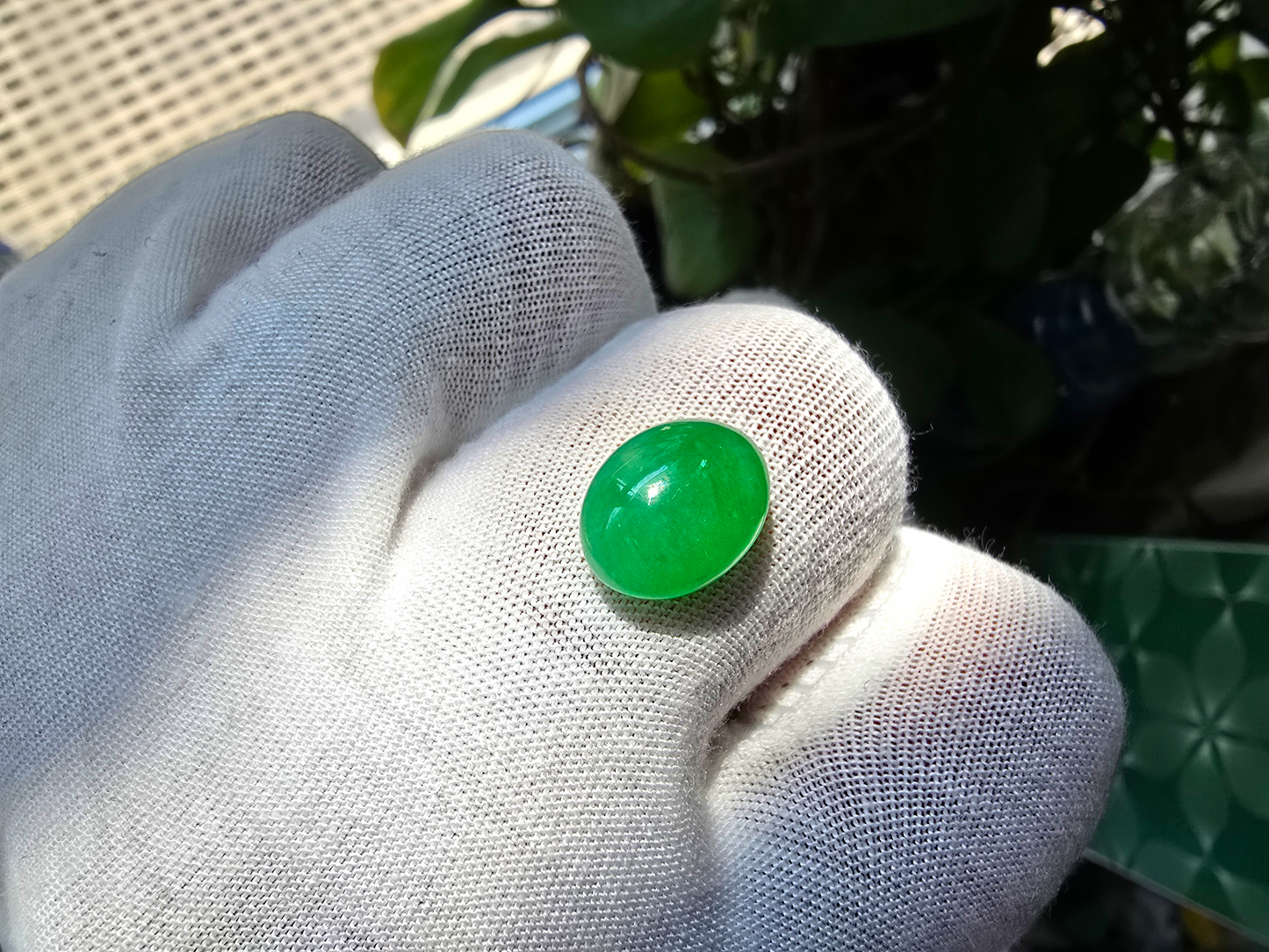 Certified MADE IN JAPAN 5.841cts. Intense Green Burmese A-Jadeite Oval Cabochon Loose Stone LS6