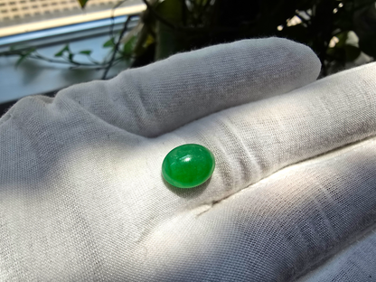 Certified MADE IN JAPAN 5.841cts. Intense Green Burmese A-Jadeite Oval Cabochon Loose Stone LS6