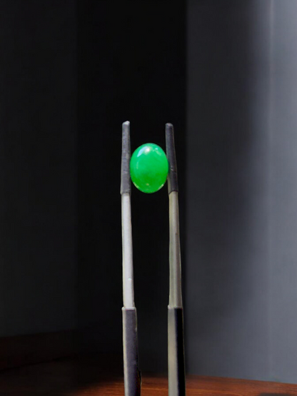 Certified MADE IN JAPAN 5.841cts. Intense Green Burmese A-Jadeite Oval Cabochon Loose Stone LS6