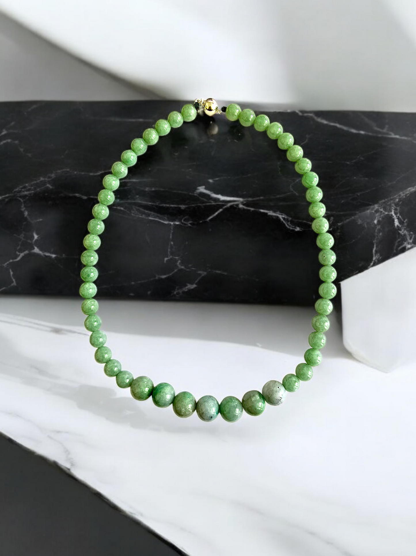 Imperial Burmese A-Jade Beaded Necklace 20.40 inches (13.50-10mm Beads) with Sterling Silver 925 10005