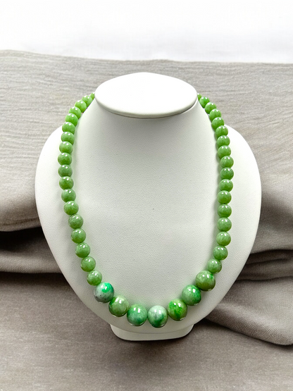 Imperial Burmese A-Jade Beaded Necklace 20.40 inches (13.50-10mm Beads) with Sterling Silver 925 10005