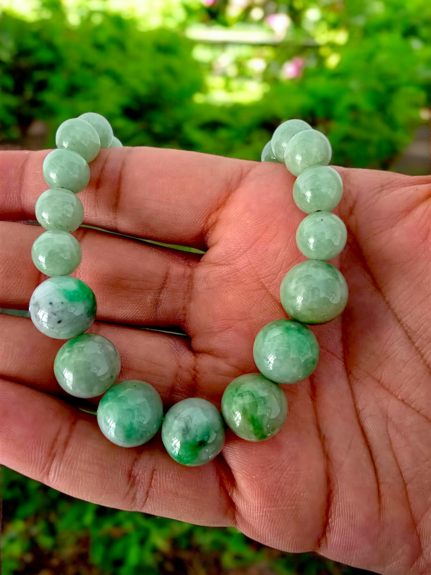 Imperial Burmese A-Jade Beaded Necklace 20.40 inches (13.50-10mm Beads) with Sterling Silver 925 10005