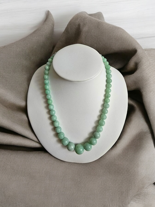 Imperial Burmese A-Jade Beaded Necklace 18 inches (6-15mm Beads) with 14K Yellow Gold 10006