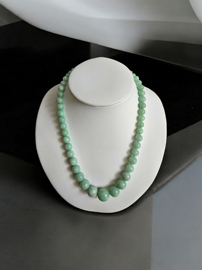 Imperial Burmese A-Jade Beaded Necklace 18 inches (6-15mm Beads) with 14K Yellow Gold 10006