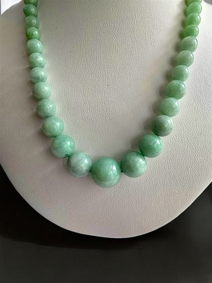 Imperial Burmese A-Jade Beaded Necklace 18 inches (6-15mm Beads) with 14K Yellow Gold 10006