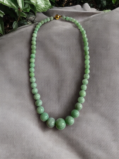 Imperial Burmese A-Jade Beaded Necklace 18 inches (6-15mm Beads) with 14K Yellow Gold 10006