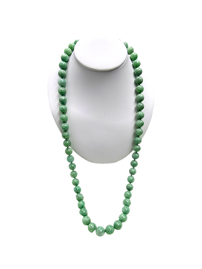 Imperial Burmese A-Jade Beaded Long Necklace 29.50 inches (12.50mm Beads) with Black Spinel and Sterling Silver 925 10007