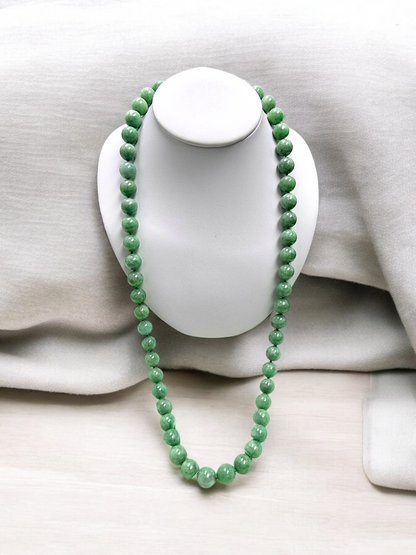 Imperial Burmese A-Jade Beaded Long Necklace 29.50 inches (12.50mm Beads) with Black Spinel and Sterling Silver 925 10007