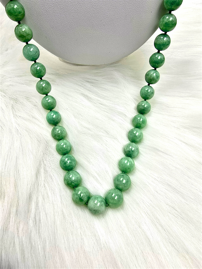 Imperial Burmese A-Jade Beaded Long Necklace 29.50 inches (12.50mm Beads) with Black Spinel and Sterling Silver 925 10007